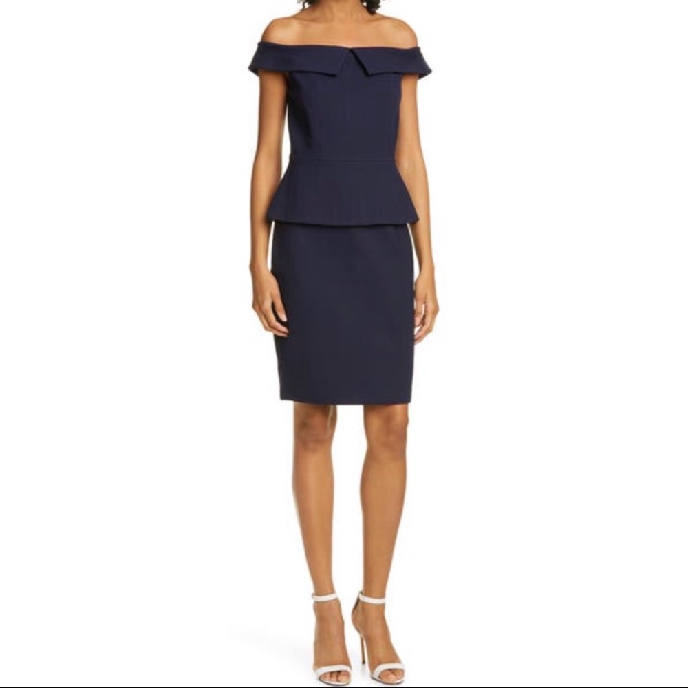 Ted Baker London Navy Off the Shoulder Bardot Fold Peplum Dress Size 2 (4/6) NEW - Picture 1 of 13